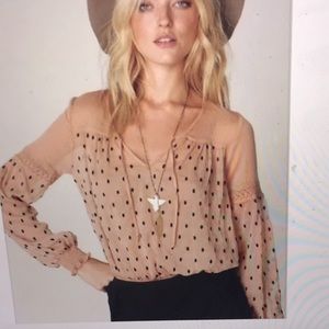 Free People Polka Dots Sheer Lace Top